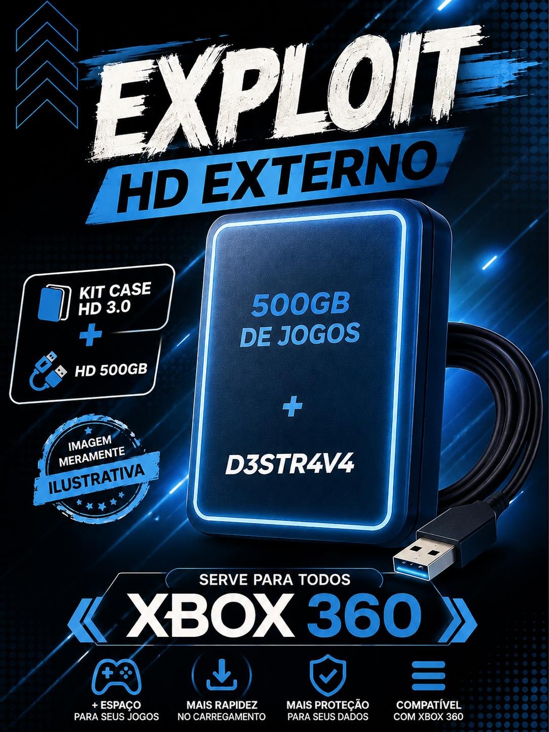 HD EXTERNO 500GB COM JOGOS PARA XBOX 360