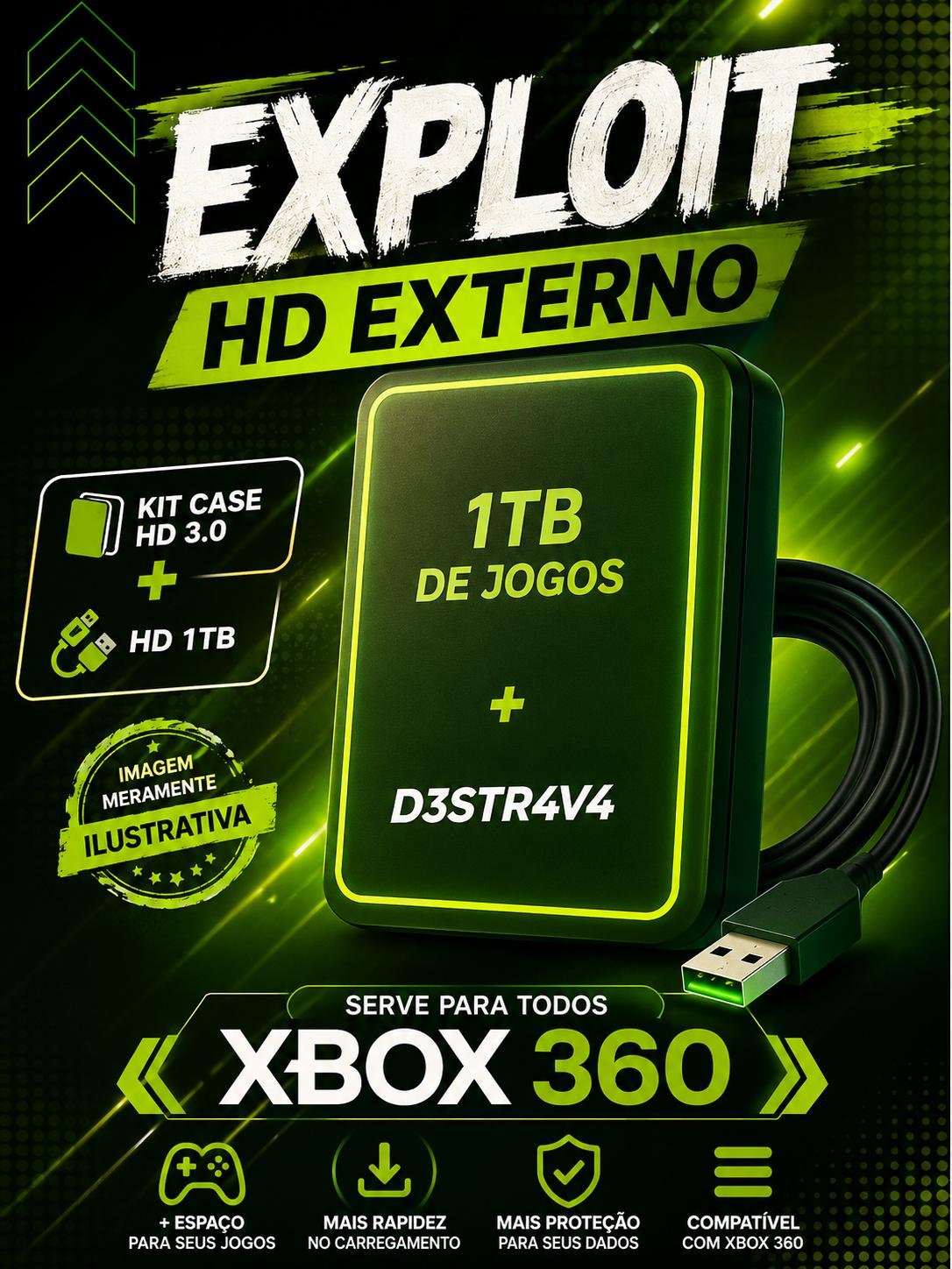 HD EXTERNO 1TB COM JOGOS PARA XBOX 360