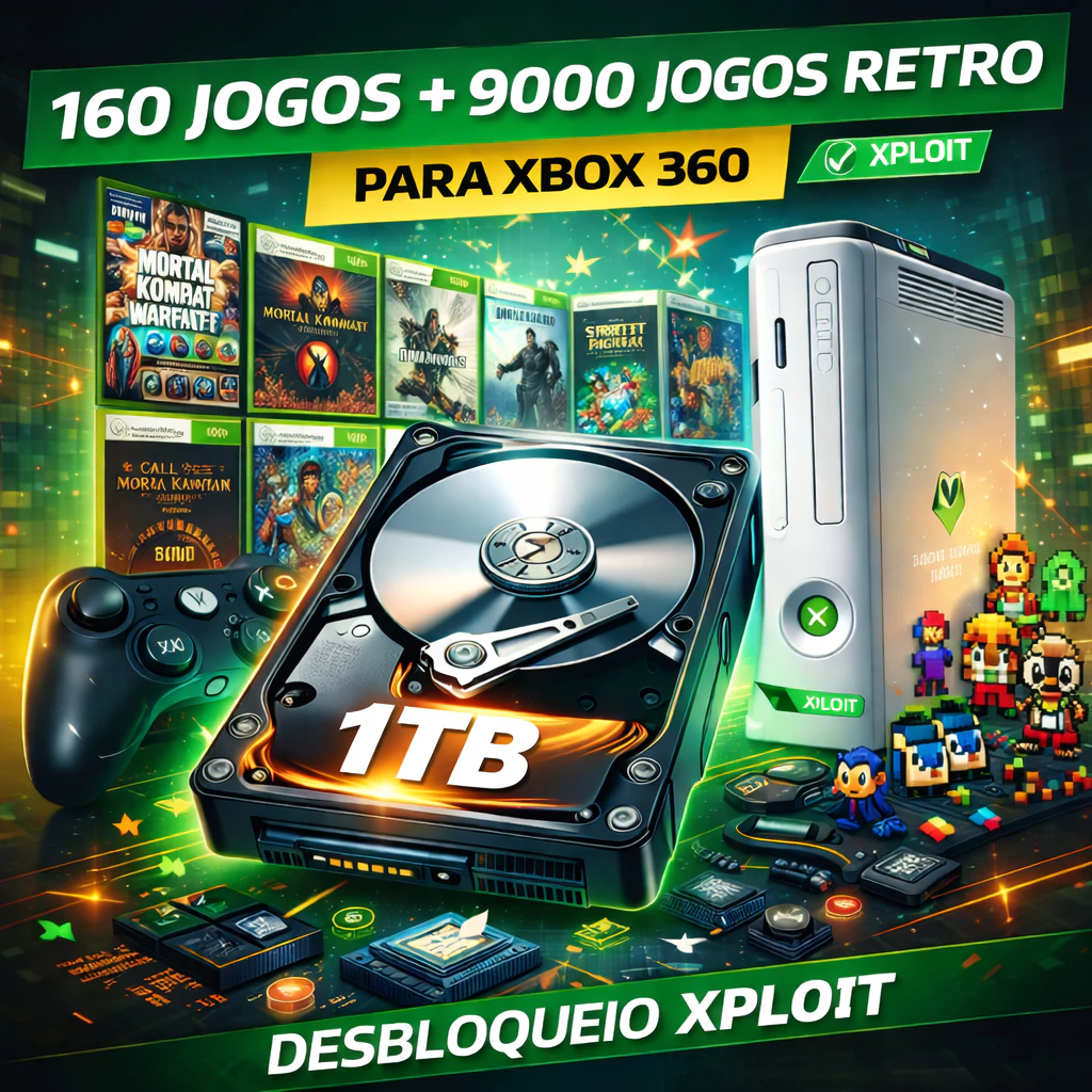 HD EXTERNO 1TB COM JOGOS PARA XBOX 360